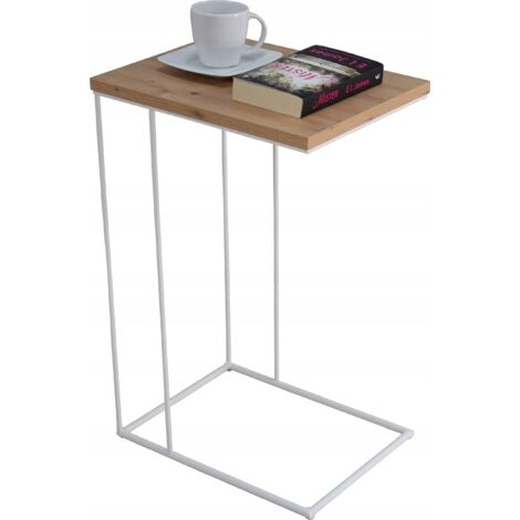 Table d'appoint Wire en chêne artisanal blanc mat