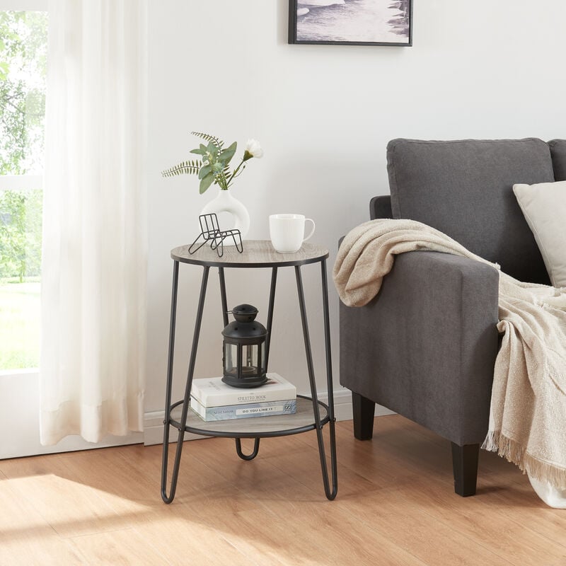 Table d'appoint Ylöjärvi avec étagère métal mdf 61 x 44 x 44 cm noir effet chêne [en.casa]