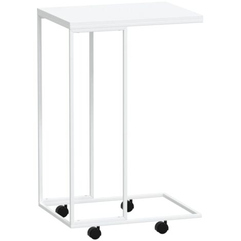 Table d'appoint，Bout de canapé，Table Basse avec roues Blanc 40x30x63,5cm Bois d'ingénierie733353
