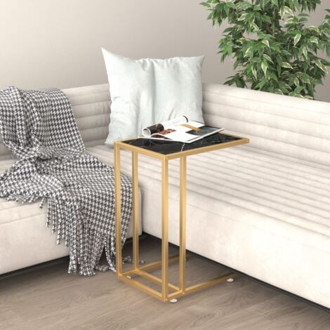 Table d'appoint，Bout de canapé，Table Basse ordinateur Marbre noir 50x35x65 cm Verre trempé CFW51886
