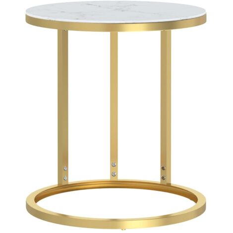 Table d'appoint，Table basse，Table de Salon Doré et marbre blanc 45 cm Verre trempé CFW99338