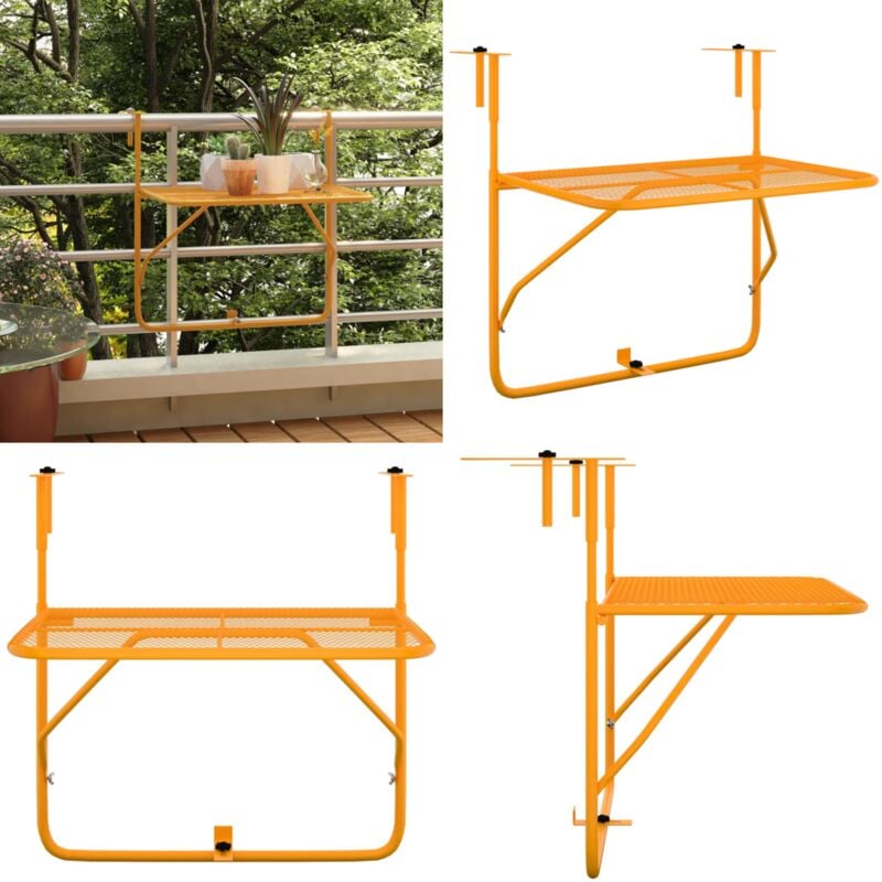 Table de balcon Jaune 60x40 cm Acier - Table De Balcon - Table Pliante - Table Extérieure - Meubles De Jardin - Table D'appoint - Home & Living