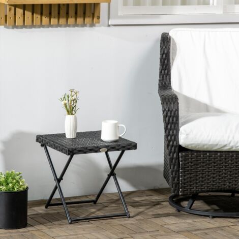 Table de balcon pliable en polyrotin, structure en acier robuste, facile à nettoyer, résistante aux intempéries, dimensions 40 x 40 x 40 cm, coloris noire