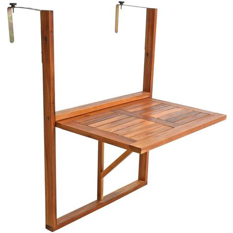 Table de balcon pliante suspendue en bois d'acacia 64 x 41 x 87 cm