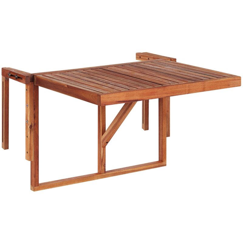 Table de Balcon Rabattable en Bois d'Acacia Foncé pour Balustrade Idéal pour les Petits Espaces Extérieurs Beliani