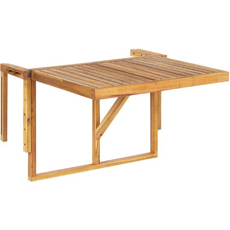 Table de Balcon Rabattable en Bois d'Acacia Clair pour Balustrade Idéal pour les Petits Espaces Extérieurs Beliani - Bois clair