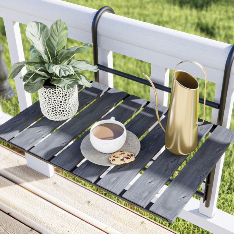 [en.casa] - Table de balcon rabattable Petäjävesi métal bois de pin 60 x 40 x 58 cm noir gris structuré gris