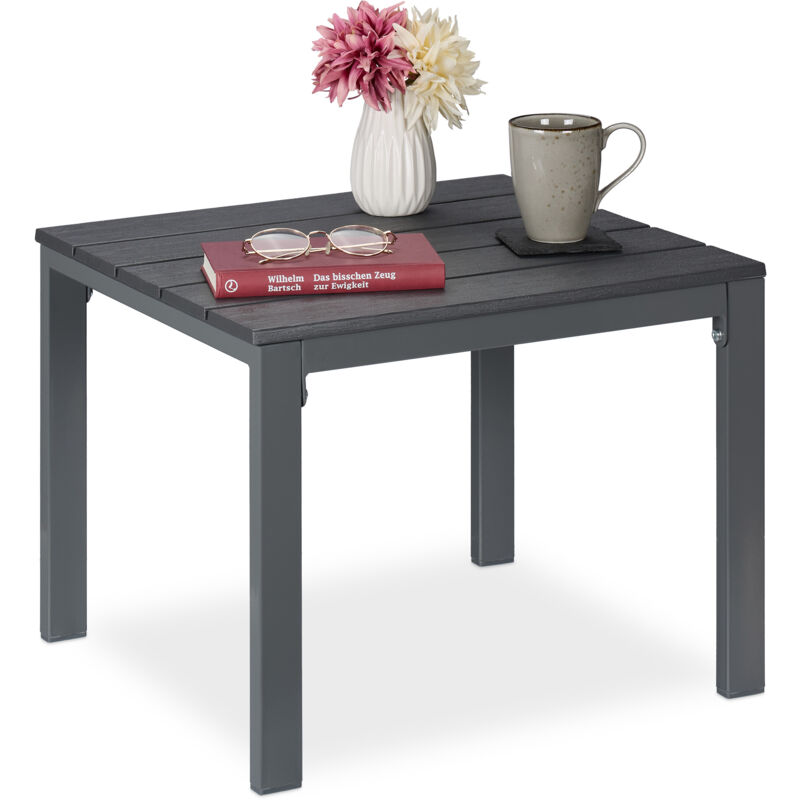 Relaxdays Table de balcon, résistante aux intempéries, jardin, HLP: 39 x 52 x 48 cm, plastique & acier, grise
