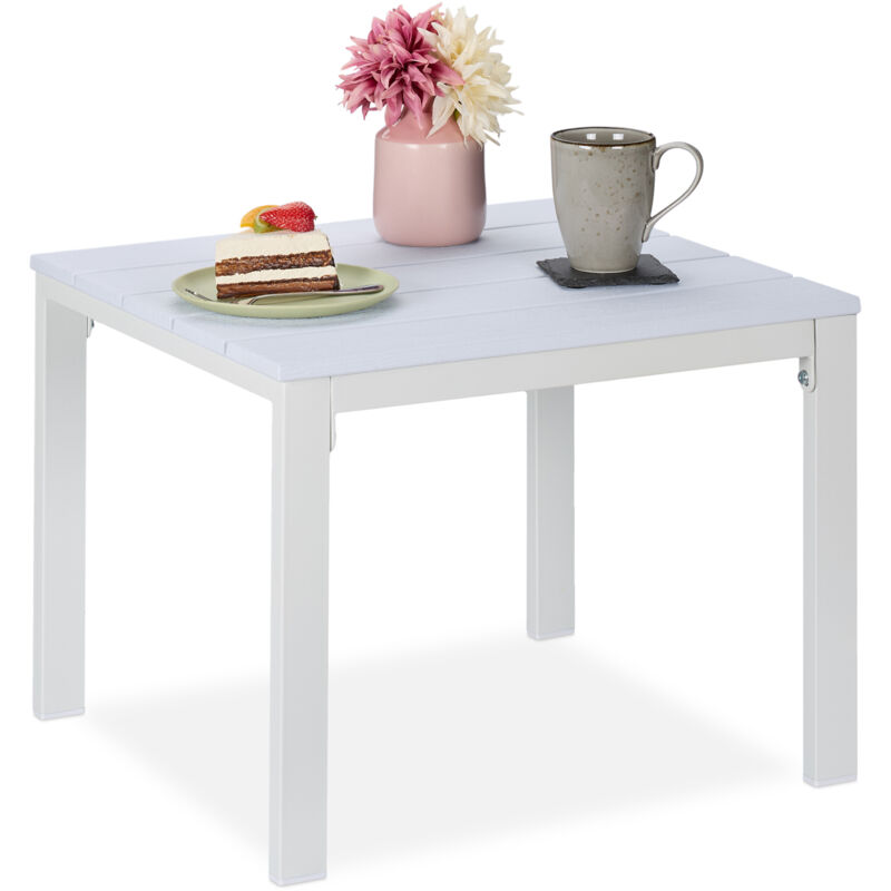 Table de balcon, résistante aux intempéries, jardin, hlp: 39 x 52 x 48 cm, plastique & acier, blanche - Relaxdays