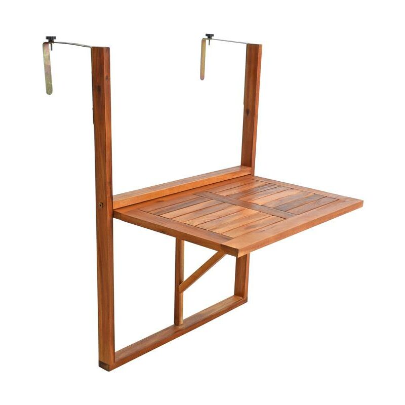 Estexo - Table de balcon pliante suspendue en bois d'acacia 64 x 41 x 87 cm