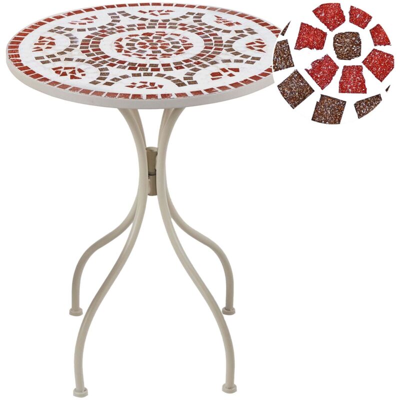 Beliani - Table de Balcon Vintage Bistrot Extérieur 60 cm en Métal avec Plateau en Mosaïque Blanche Spello