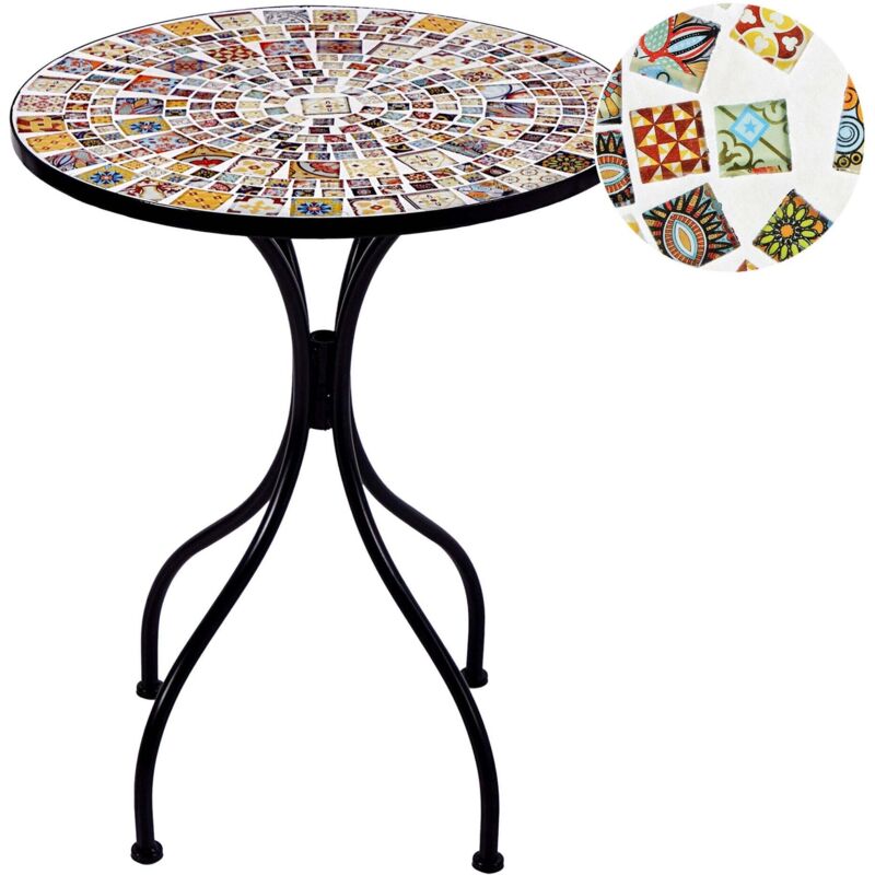 Table de Balcon Vintage Bistrot Extérieur 60 cm en Métal avec Plateau en Mosaïque Noir Casario