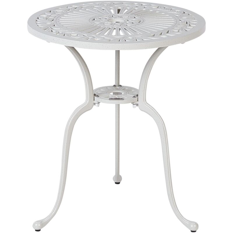 Beliani - Table de Balcon Vintage en Aluminium d'Extérieur 61 cm Ronde Blanc Cassé Dascio