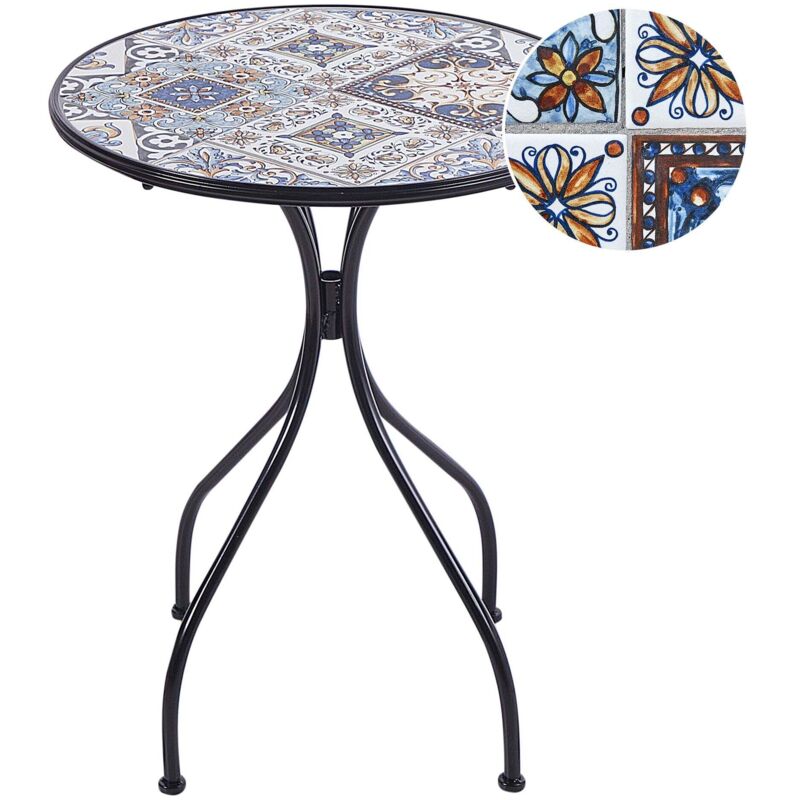Table de Balcon Vintage en Métal Extérieur Plateau en Mosaïque Cadre en Fer Noir Civita