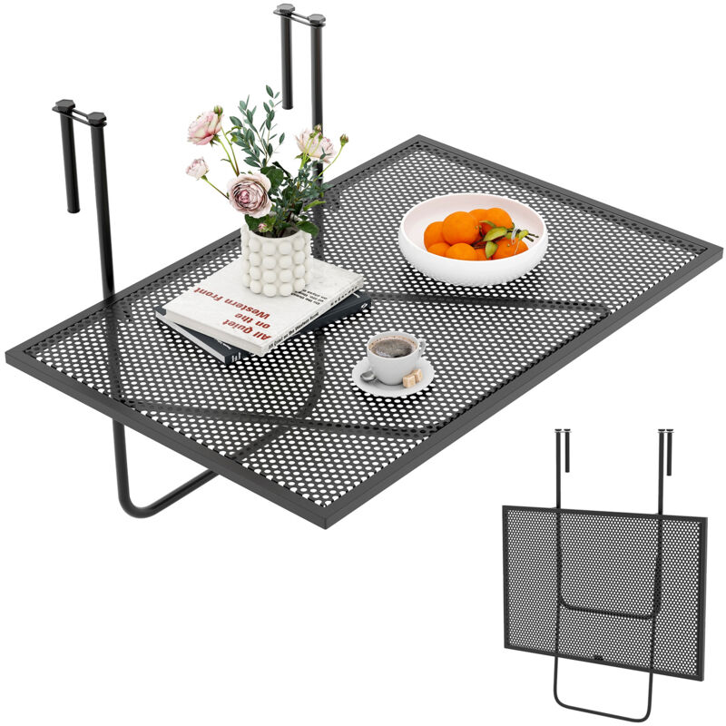 Table de Balustrade pour Balcon, Table Pliante Suspendue avec Cadre en Métal, Table Compatible avec des Balustrades Jusqu'à 6 CM d'Épaisseur