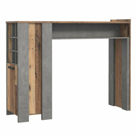 Table de bar 1 porte 9 niches effet bois vieilli / béton gris - BUCK - Bois