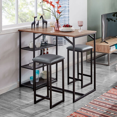Table de bar 107x60x91,4 cm naturel + 2 tabourets noir