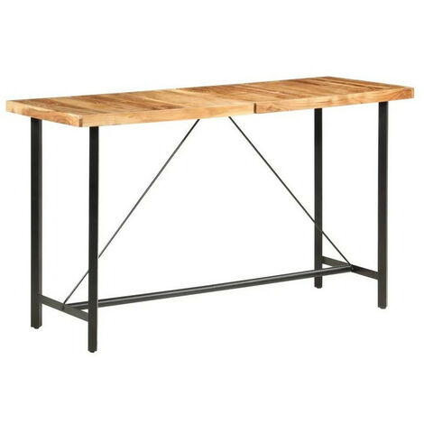Table de bar acacia massif clair et pieds métal noir Reema 180 cm