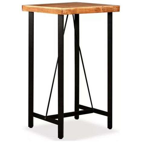 Table de bar acacia massif foncé et pieds métal noir Areen 60 cm