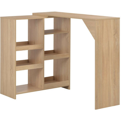 Table de bar amovible avec rangement bois naturel Tekila