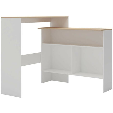 Table de bar avec 2 dessus de table Blanc et chêne 130x40x120