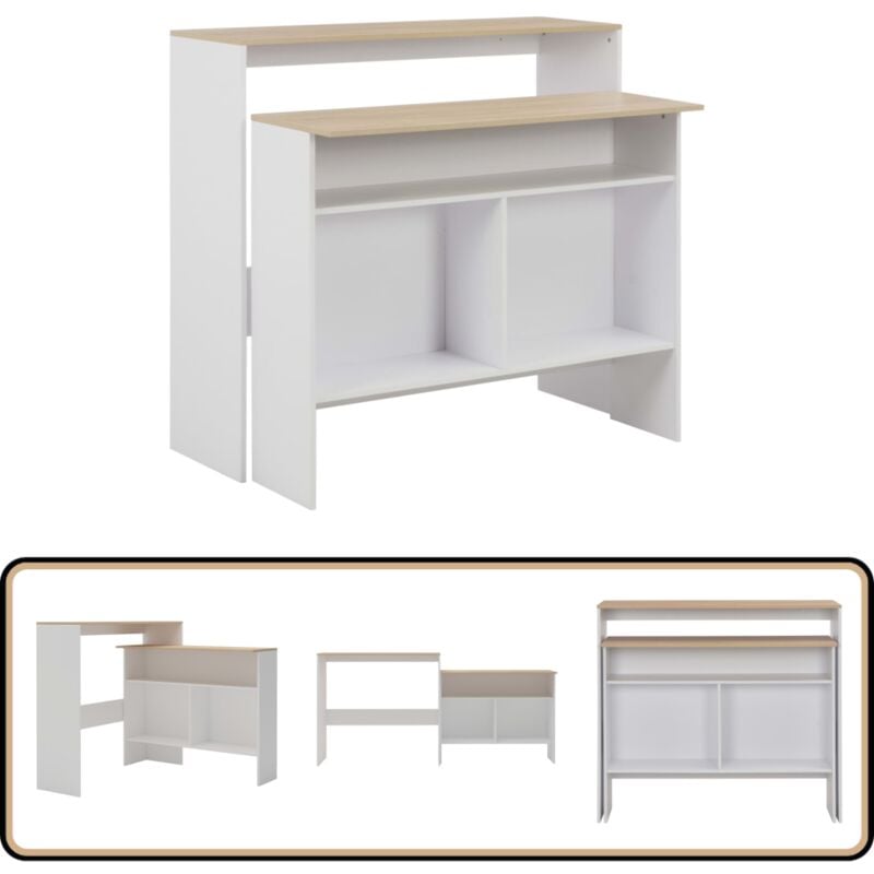 Vidaxl - Table de bar avec 2 dessus de table Blanc et chêne 130x40x120cm - Table De Bar - Table Haute - Meuble De Salon - Mobilier Tendance - Table