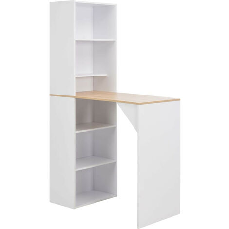 Table de bar avec armoire de rangement bois naturel et blanc Klarys