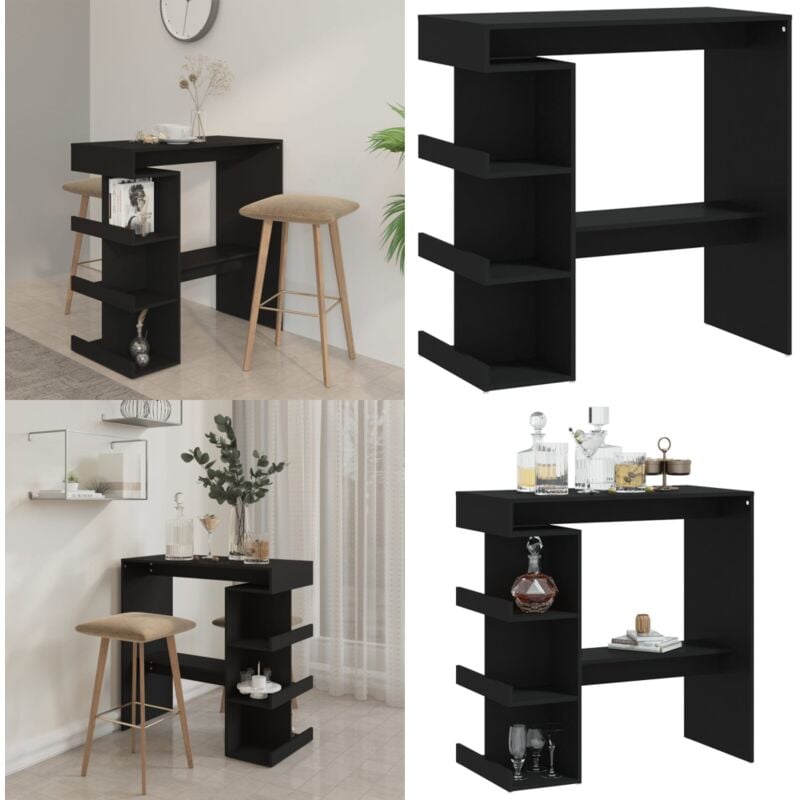 Vidaxl - Table de bar avec étagère de rangement Noir Bois d'ingénierie - Table De Bar - Table Bistro - Table Pub - Table à Manger - Meuble De Salon