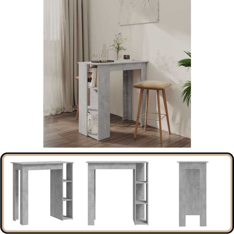 Vidaxl - Table de bar avec étagère Gris béton Bois d'ingénierie - Table De Bar - Table Bistro - Table Pub - Meuble De Salon - Mobilier Gris