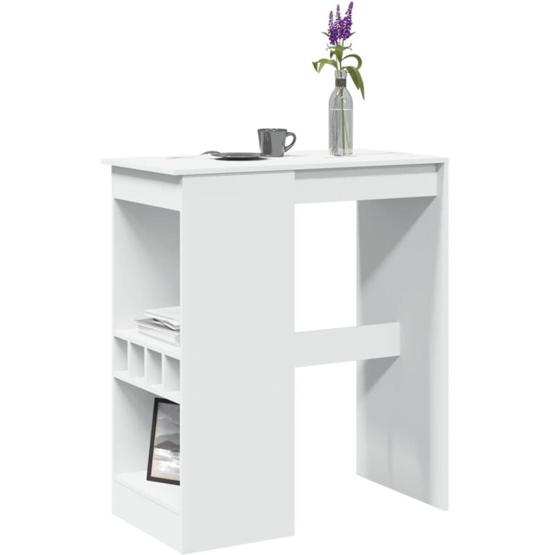 Vidaxl - Table de bar avec étagères blanc bois d'ingénierie