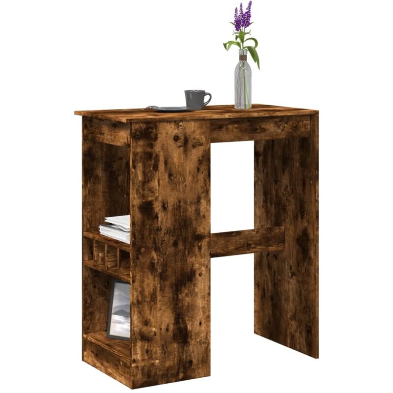 Table de bar avec étagères chêne fumé bois d'ingénierie Vidaxl