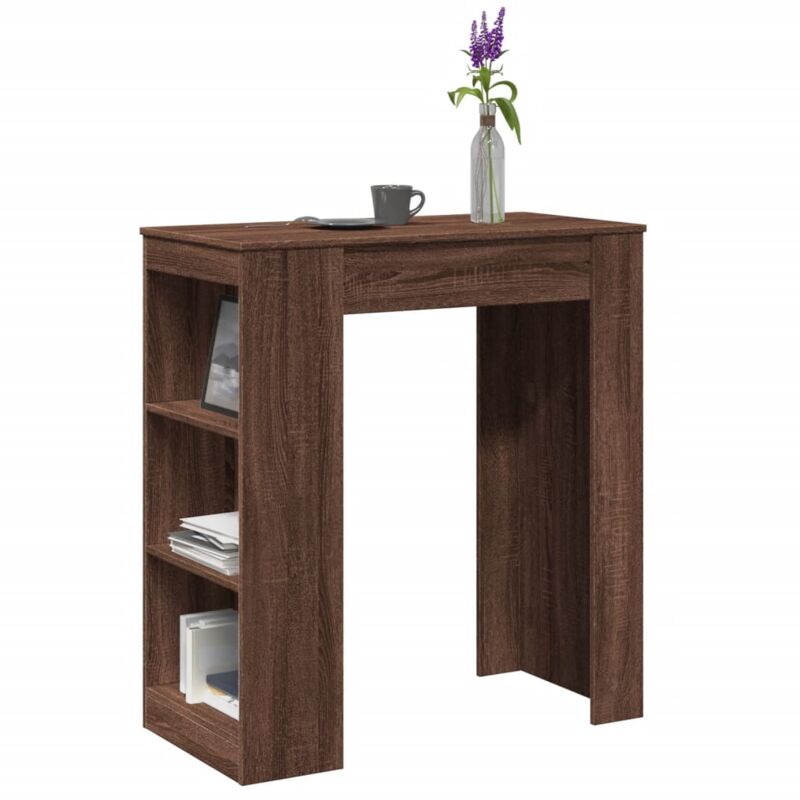 Table de bar avec étagères chêne marron bois d'ingénierie vidaXL
