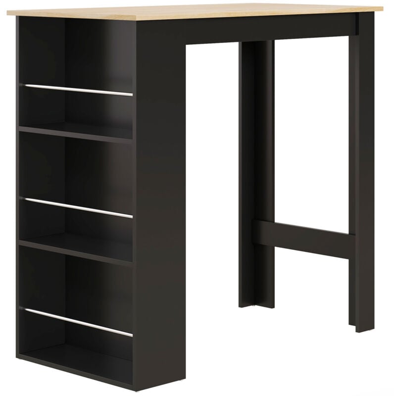 Homcom - Table de bar table haute de cuisine mange-debout comptoir - 3 étagères - aspect bois clair noir
