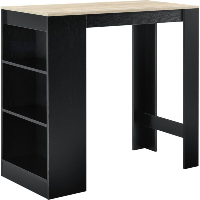 Table de bar avec rangement bistro haut avec 3 étagères 110 cm noir et chêne