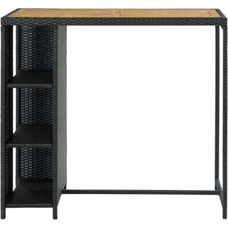 Table de bar avec rangement Noir 120x60x110 cm Résine tressée