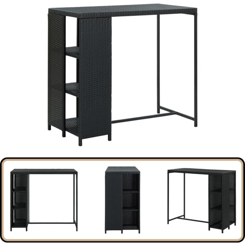 Vidaxl - Table de bar avec rangement Noir 120x60x110 cm Résine tressée - Table De Bar - Table Haute - Table Bistrot - Table Avec Rangement - Table