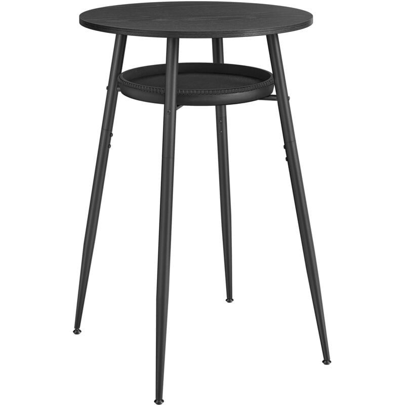 Table de Bar avec Rangement, Table Haute Ronde, PU avec Coutures, Style Moderne Mi-siècle, Bar, Cuisine, Salon, Assemblage Facile, Noir