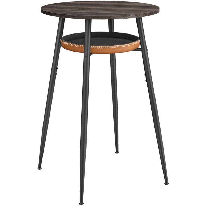 Table de Bar avec Rangement, Table Haute Ronde, pu avec Coutures, Style Moderne Mi-siècle, Bar, Cuisine, Salon, Assemblage Facile, Marron