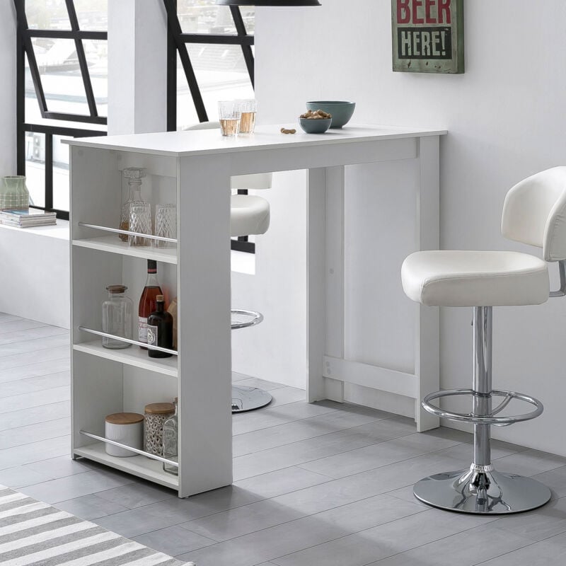 Table de bar avec rangements 120x60x108 cm blanc