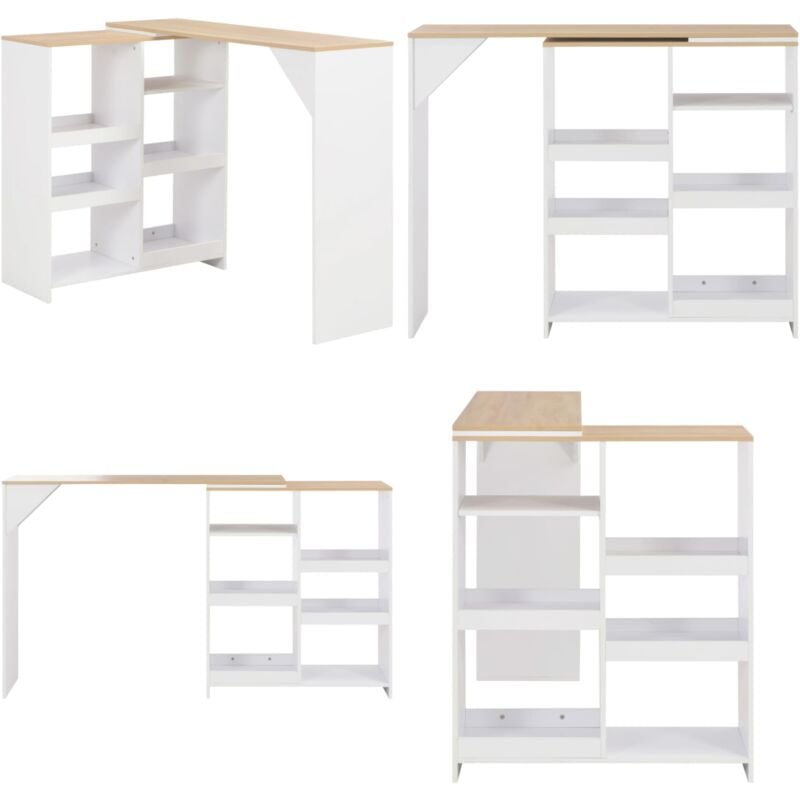 Table de bar avec tablette amovible Blanc 138x39x110 cm - Table Basse - Table Haute - Table De Bar - Meuble Tendance - Mobilier Design - Home & Living