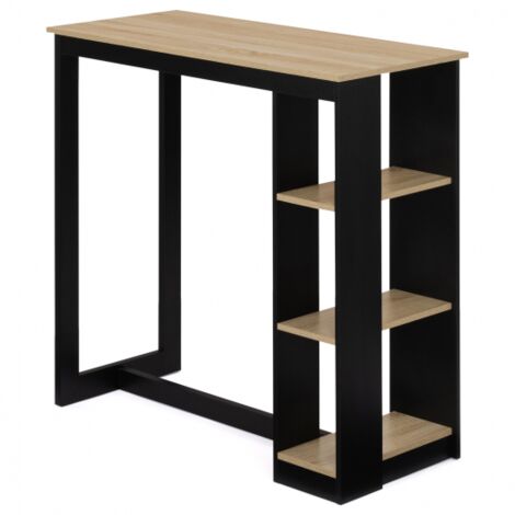 Table de bar BARTH 2 à 4 personnes ajourée bois noir et plateau imitation hêtre - Multicolore