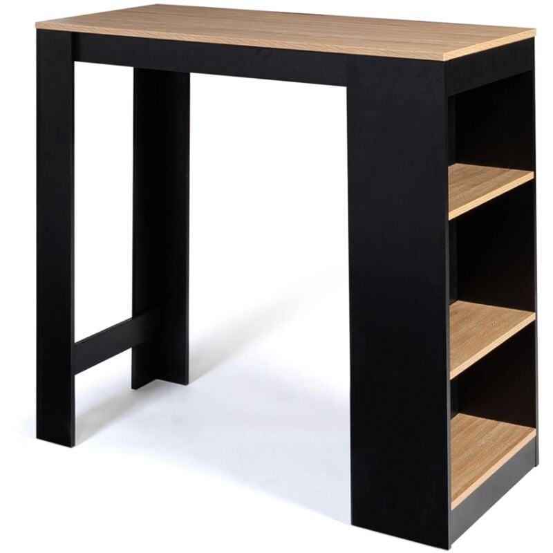 Idmarket - Table de bar barth 2 à 4 personnes bois noir et plateau façon hêtre