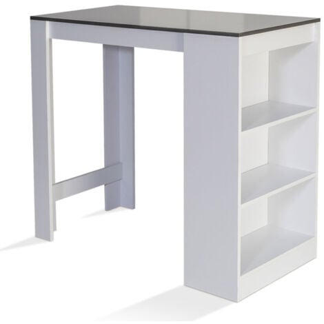 Table de bar BARTH 2 à 4 personnes bois blanc plateau gris