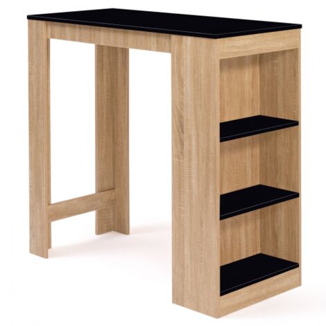 Table de bar BARTH 2 à 4 personnes bois imitation hêtre plateau noir - Bois clair