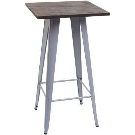 Table de bar bistro comptoir avec plateau en bois et métal gris design industriel 107x60x60 cm 040008511