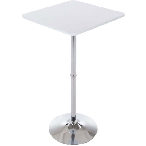Table de bar bistrot plateau carrée 60x60 cm en bois blanc et métal chromé 100006146