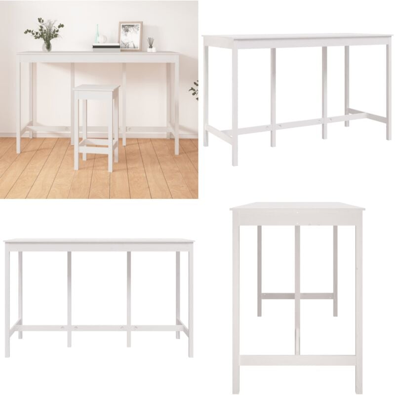 Table de bar Blanc 180x80x110 cm Bois massif de pin - Table De Bar - Table De Reception - Table Bistro - Table En Bois - Table Blanche - Home & Living