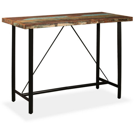 Table de bar bois reconditionné et pieds acier noir Unik 150