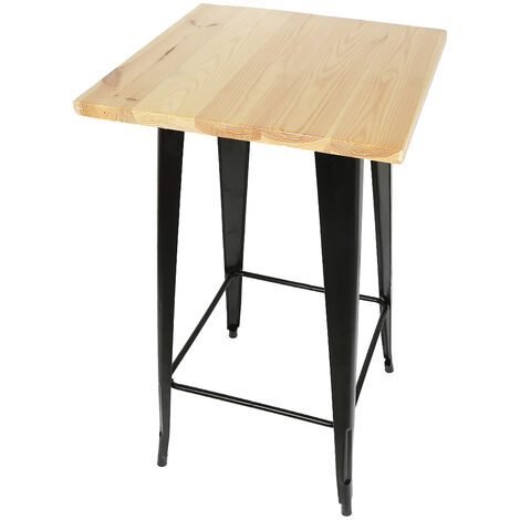 Table de Bar carrée Design Industriel - Repose-Pied intégré -- dim. 60*60*110cm - (Bois naturel)