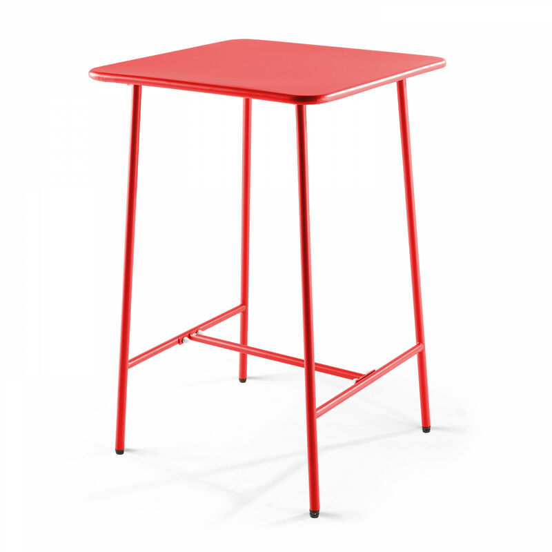 Oviala - Table haute de jardin carrée en acier rouge - Palavas